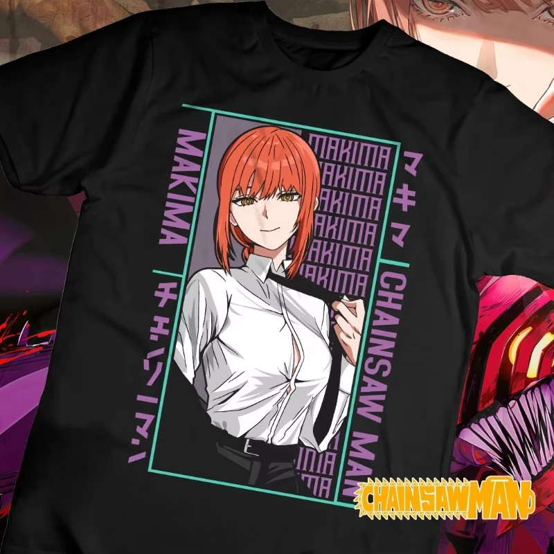 T-shirt a maniche corte stampata con motivo in cotone anime giapponese Chainsaw Man Retro Uomo Donna Bambini Casual Allentato Streetwear Top Tees