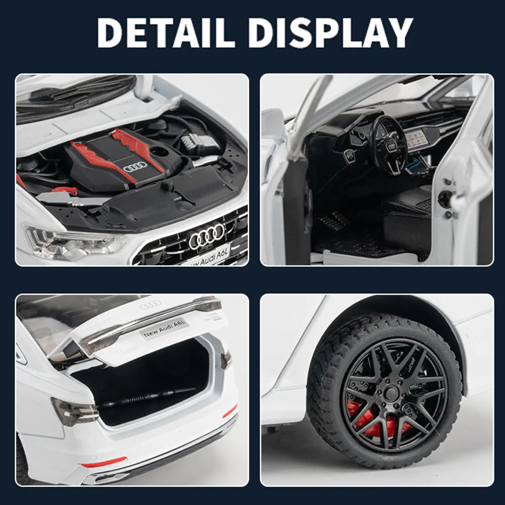 1/24 Scale A6 Diecast  Alloy Toy Car Models Shock Absorption Simulation Interior with Pull Back Sound Light Vehicle Decorations
