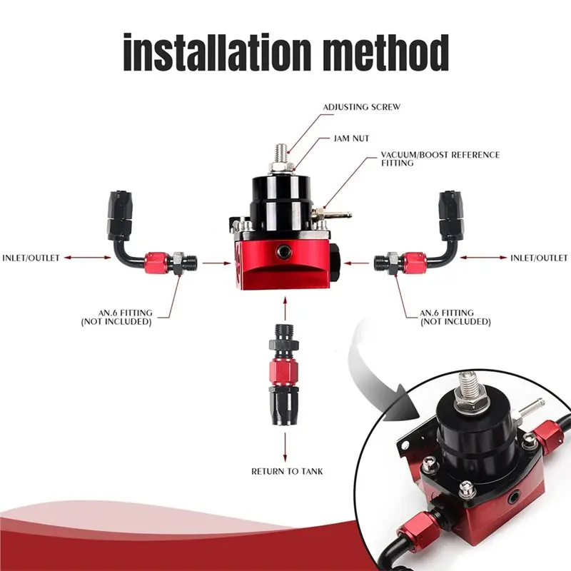 ABTD-EFI Fuel Pressure Regulator Kit AN6-6AN Adjustable With Pressure Gauge Universal Fuel Line Hose Fitting Connectors Kit