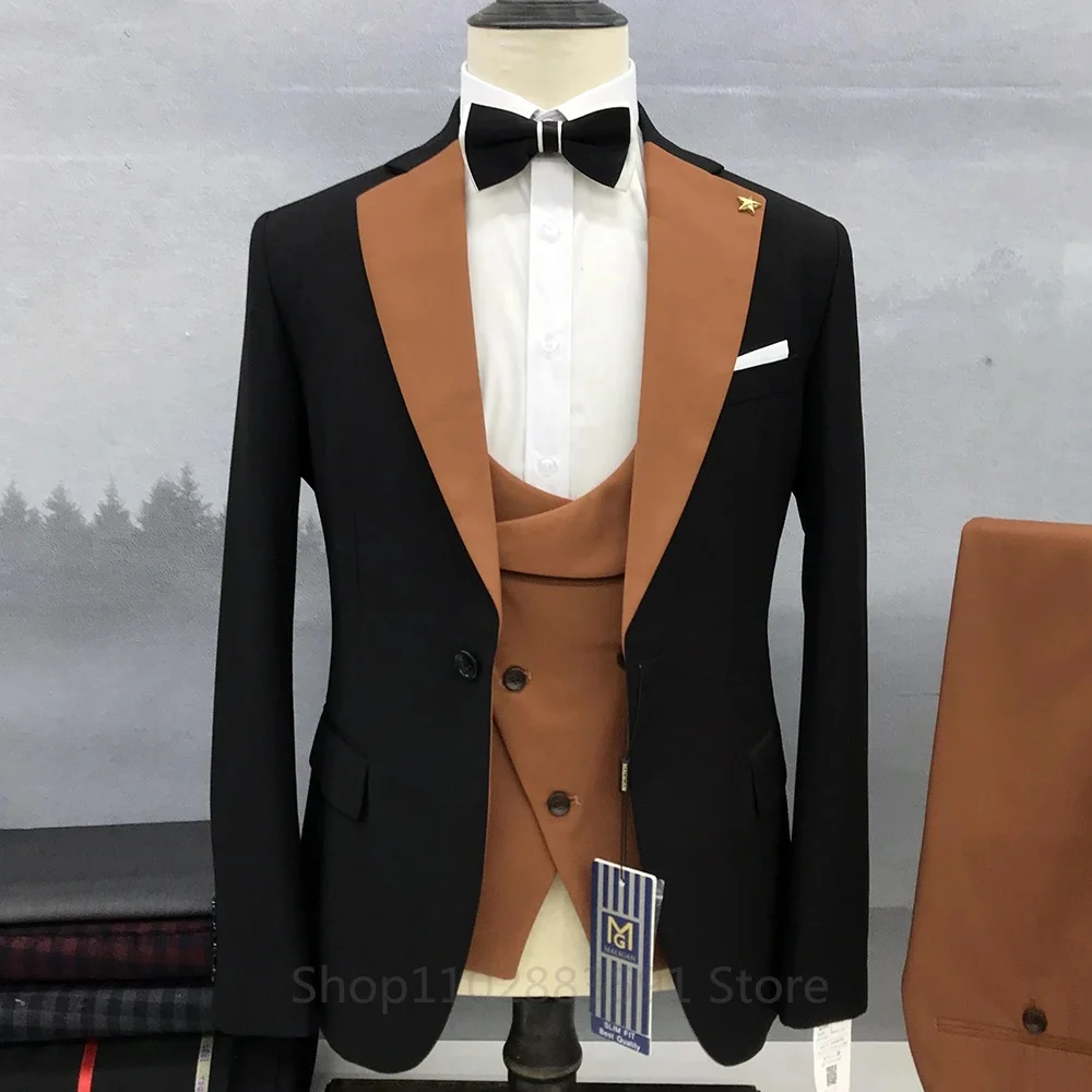 

(Jacket Pants Vest) Groom Tuxedo Formal Blazer Elegant Suit for Men Wedding Men's 3-piece Suit Set