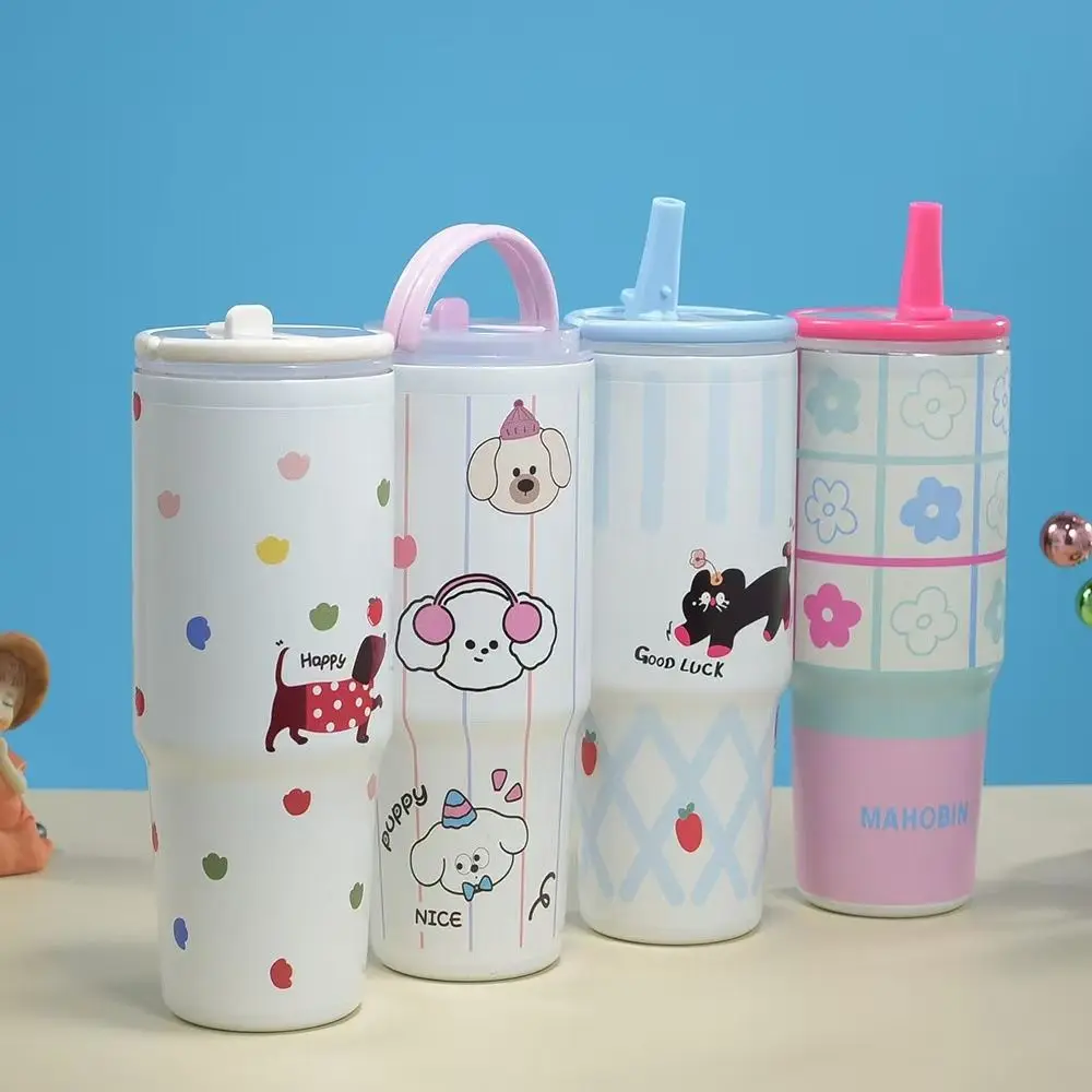 

Stainless Steel Cold Drink Tumbler Portable 900ML Large Capacity Thermo Water Bottle with Drinking Straw Leak Proof