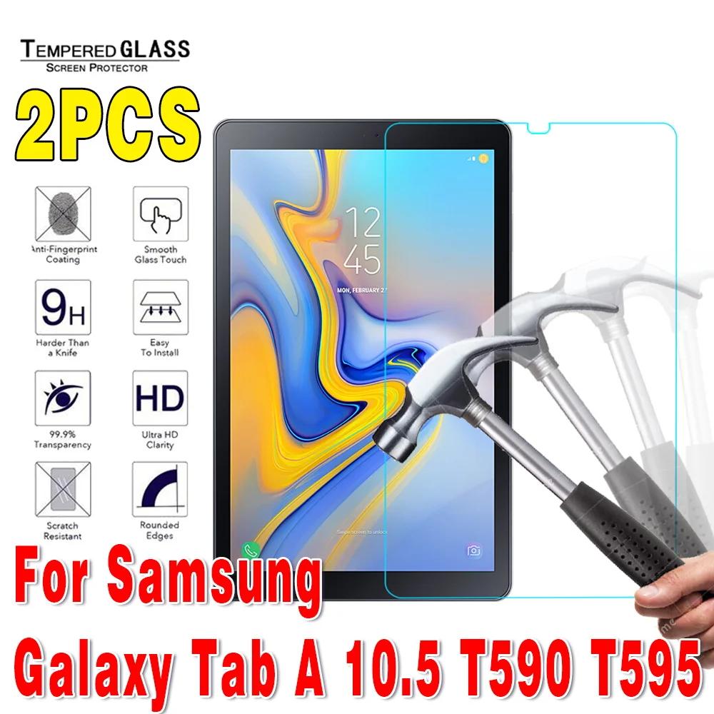 2Pcs Tablet Tempered Glass Screen Protector Cover for Samsung Galaxy Tab A 10.5 T590 T595 Full Coverage Screen