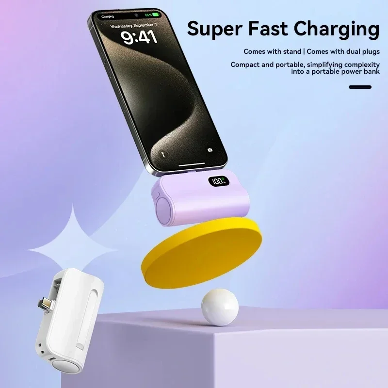 

Mini Mobile Power Bank 5000mAh 2-in-1 Digital Display Portable Fast Charging External Battery Suitable for iPhone Samsung