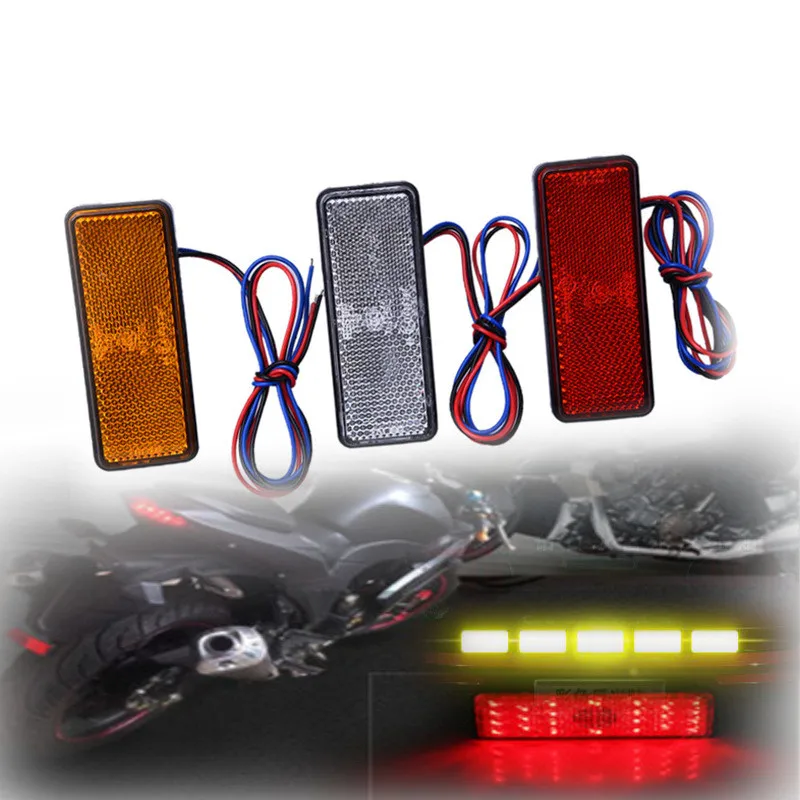 2PCS Universal Motorcycle Motorbike Motor Scooter Rectangle Reflectors Exterior Brake Lights Turn Signal Lamp Tail Light