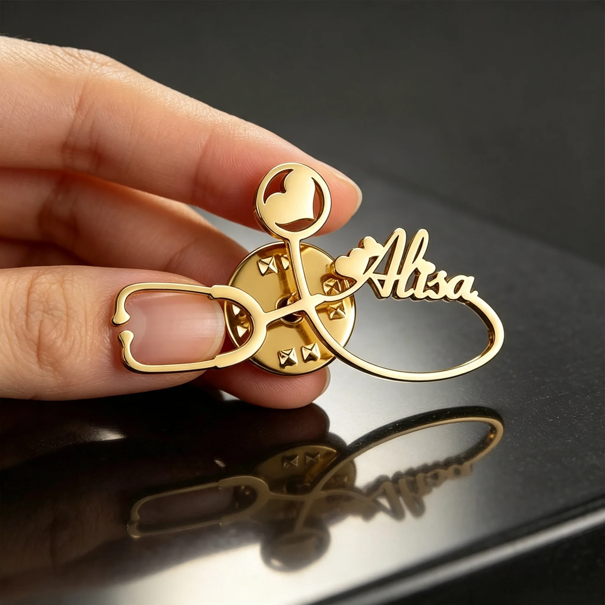 Custom Name Brooch Personalized Stethoscope Stainless Steel  Doctor Nurse Pins Badge Nameplate Jewelry Gifts Wholesale view 4