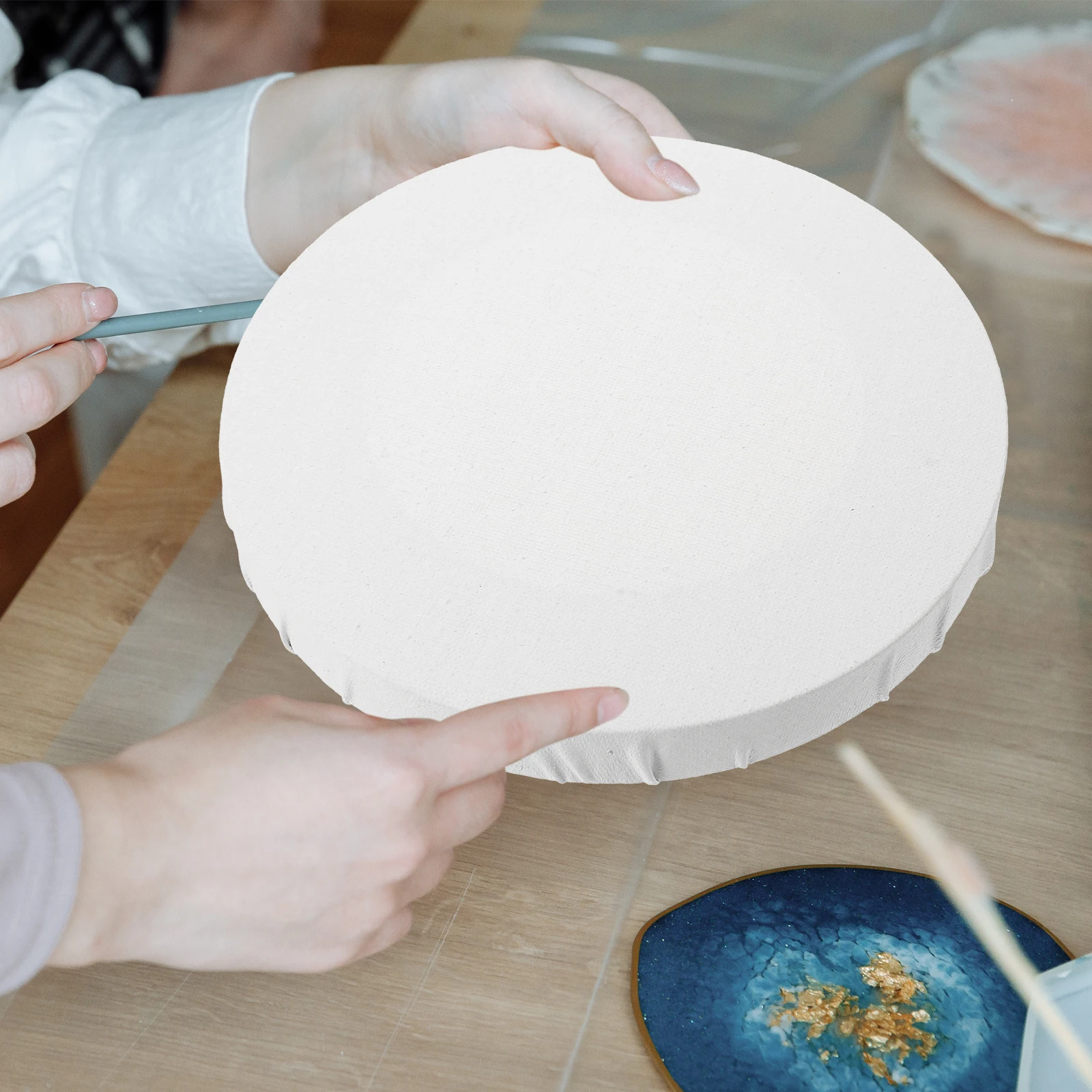 

Oil Painting Frame 20cm Round Canvas Boards for DIY Art Frames Wooden Panel Practical Sketchpad Household Tool