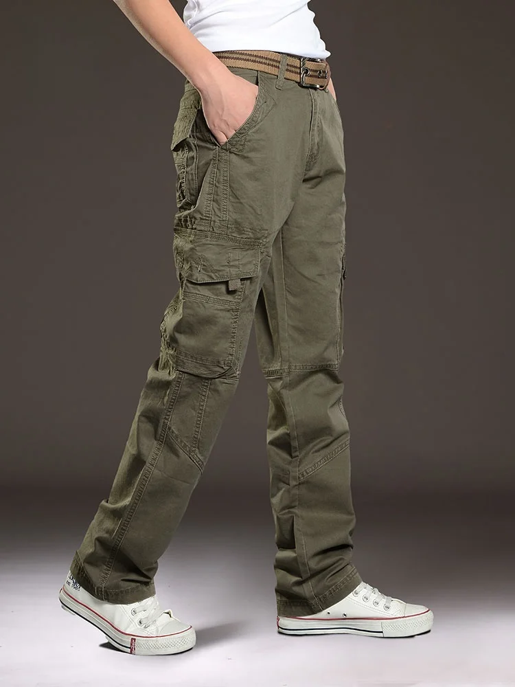 

Men's Casual Outdoor Work Trousers Straight Leg Cotton Long Pants Spring Autumn Multi-ket Trendy mid Waist Pure Cotton