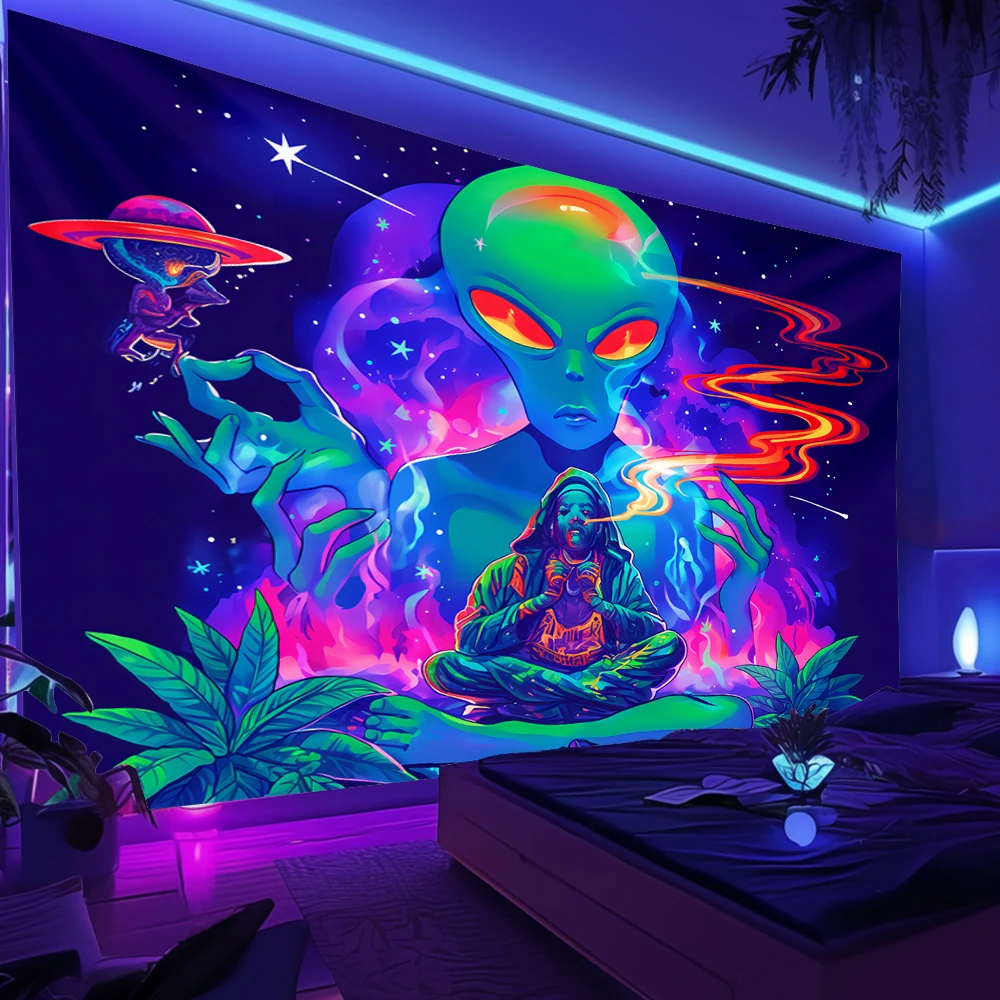 

Human and Skull Fluorescent Tapestry - UV Reactive Wall Decor, Suitable for Living Room and Dormitory Decoration, Easy to Instal