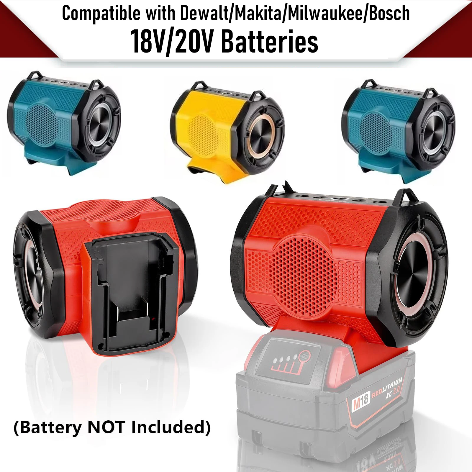 

Bluetooth Speaker For Milwaukee/Makita/Dewalt/Bosch 18V 20V Battery With USB Type-C Port Charge Player Loudspeaker Amplifier