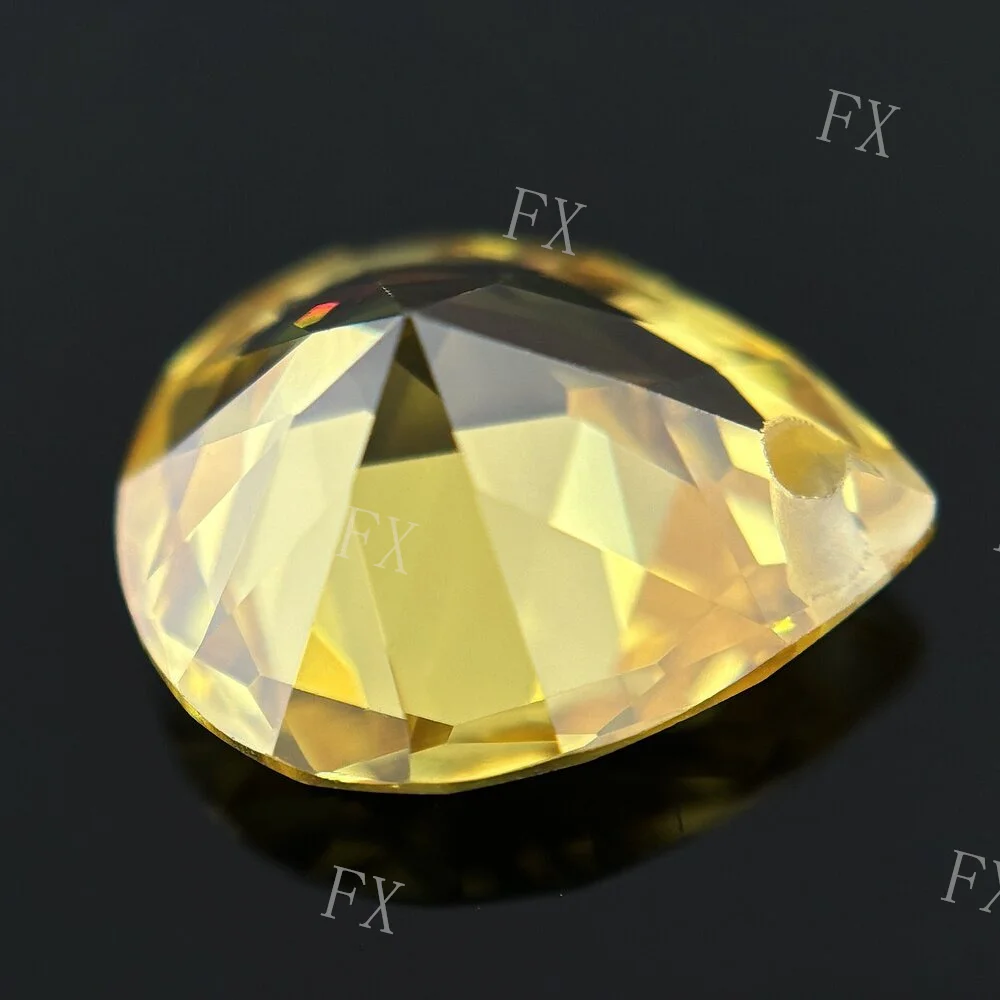 Single Hole Pear cut Bead 4x6~10x12mm Golden Yellow  Loose CZ  Cubic Zirconia Gemstone For Jewelry  earing  DIY  drop shape