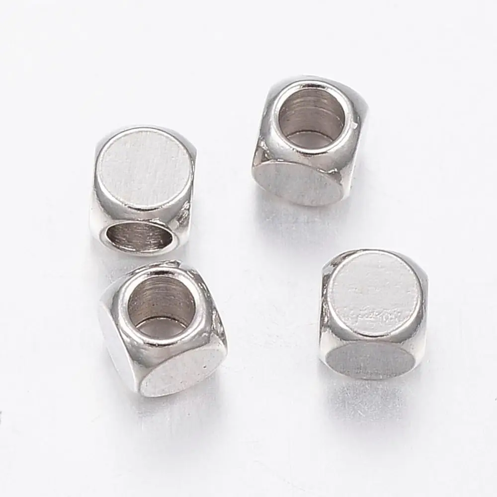 304 Stainless Steel Beads Cube Stainless Steel Color 3x3x3mm Hole: 2mm