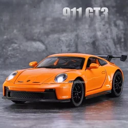 1:32 Scale 911 GT3 Toy Model Cars Metal Diecast Pull Back 4 Doors Opened Sound Light Home Decoration Vehicle Toys Gifts for Boys