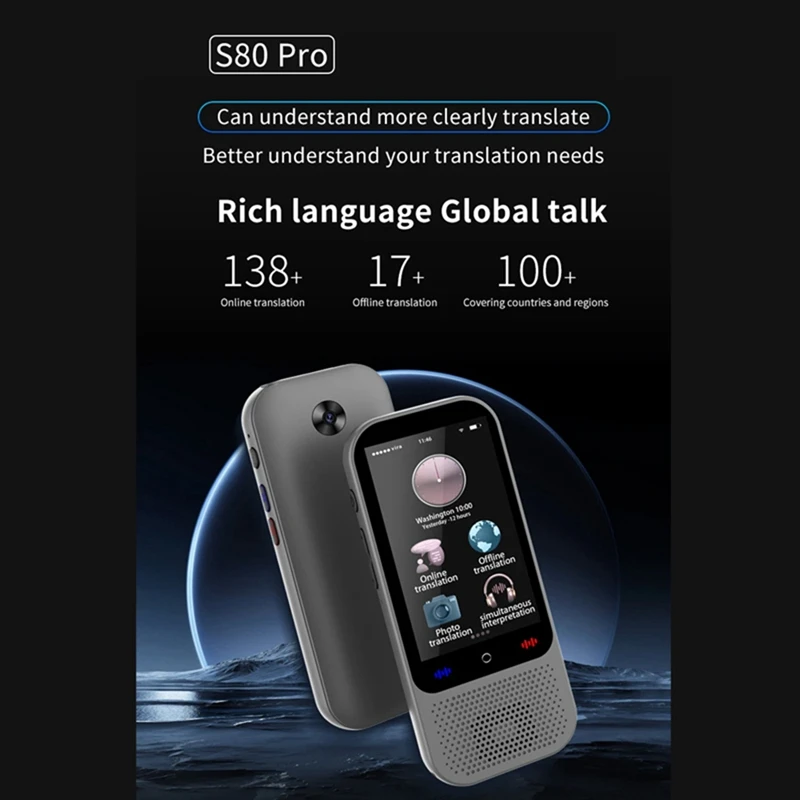 S80 Pro AI Translation Device Real Time Smart Voice Photo Translator 138 Languages 18 Offline Portable Translating