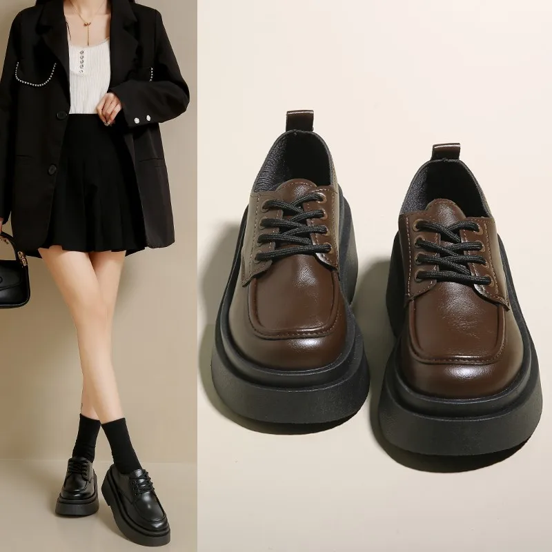 

Japanese JK Thick Soled French Vintage Small Leather Shoes Spring British Style Lace Up Round Head Loafers Spring Women's Shoes