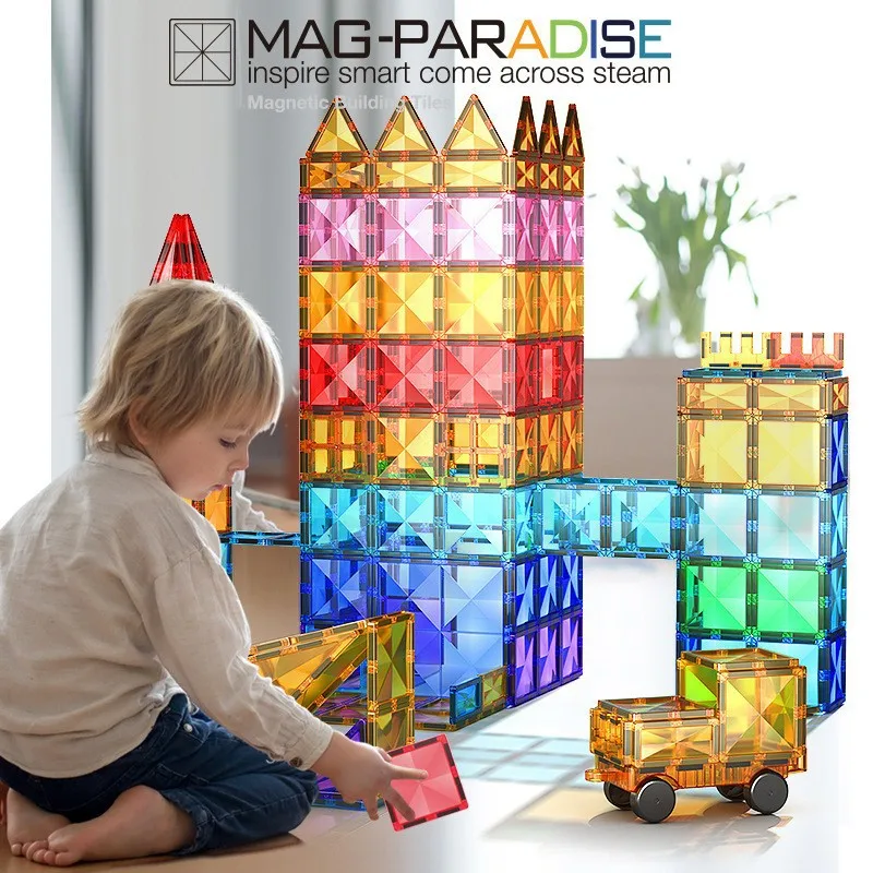 Magnetic Sheet Building Blocks Set Diamond Surface Color Window Educational Assembly Bricks Kid Concentration Training Toy Gift
