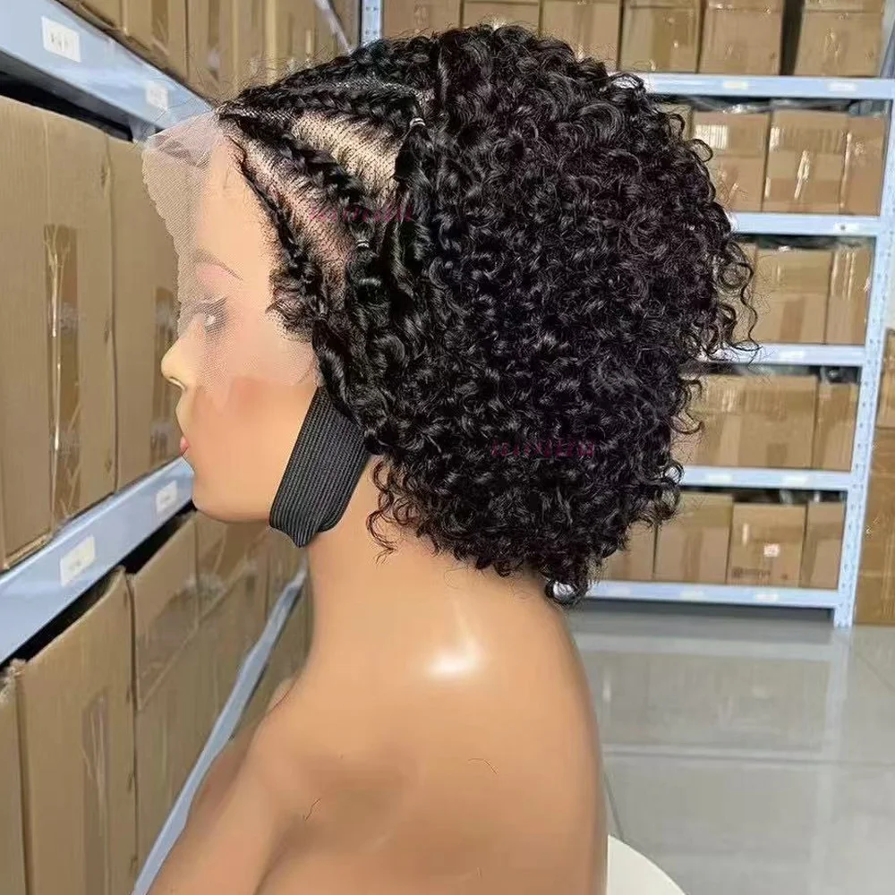 Afro-Lockenperücke 13x4 Lace Frontal 100% Brasilianisches Remy-Haar 6 Zoll Kinky Curly Echthaarperücken mit Zöpfen für Schwarze Frauen – Detail 3