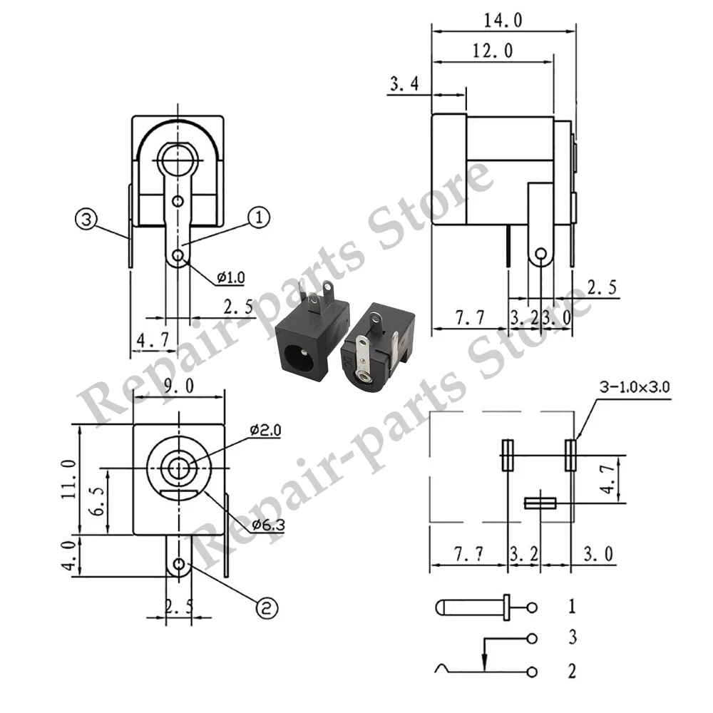 10PCS(5 pairs)5.5 x 2.1mm DC bucket shaped power socket PCB installation circular DC power adapter connector