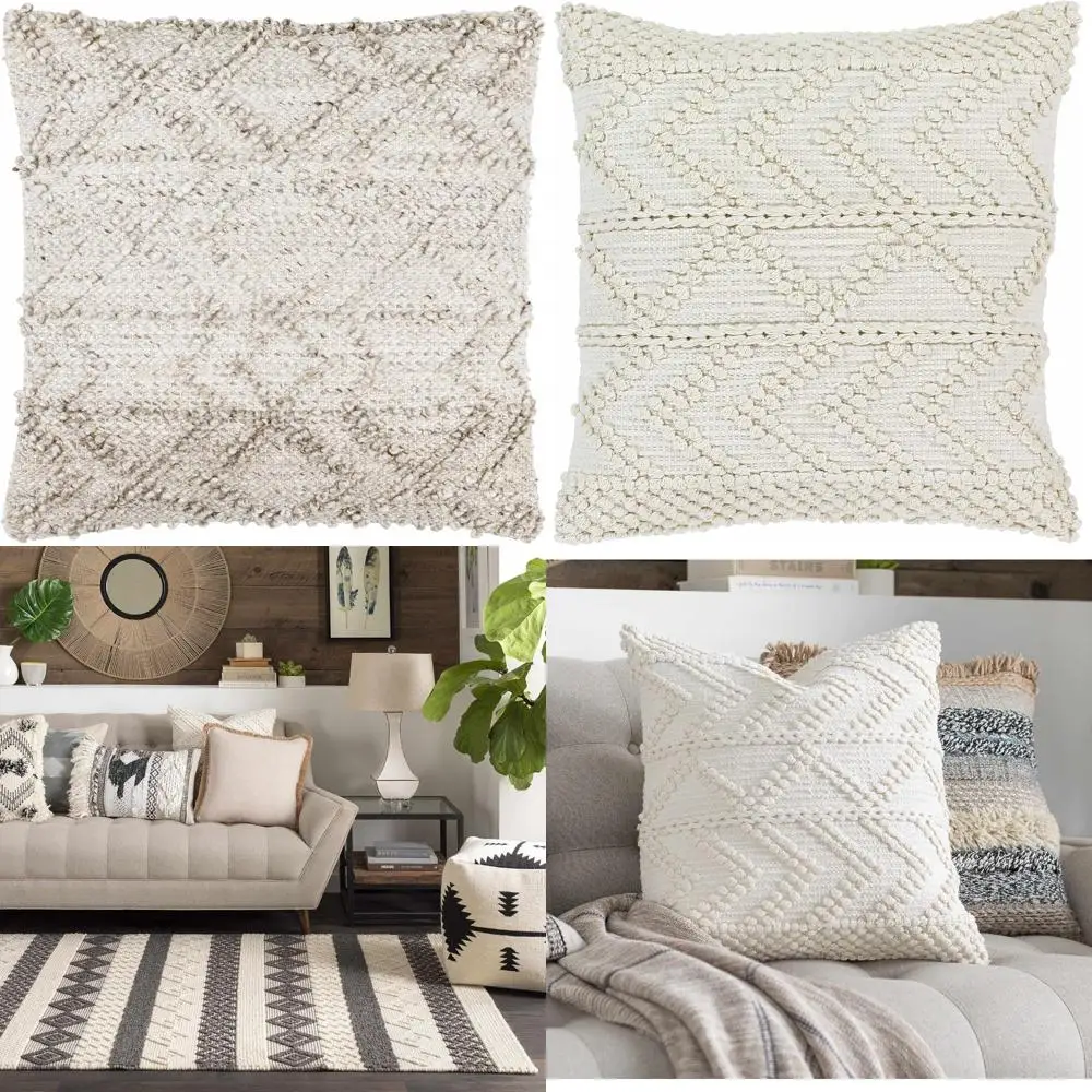 

Decorative Throw Pillow Cover for Sofa Couch - Cream Goose Feather Insert Cushion Cover, Elegant Rhian Style