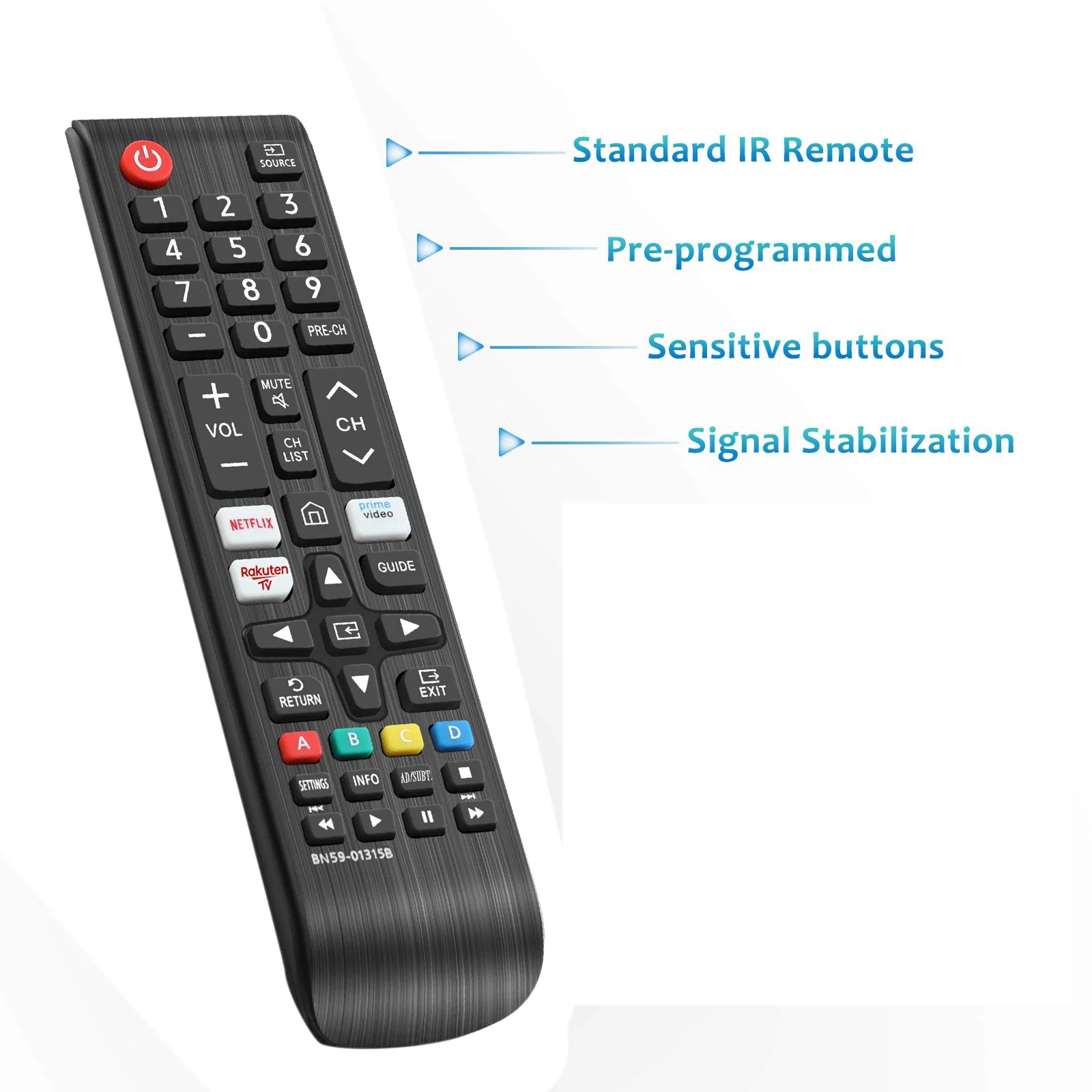 BN59-01315B Remote Control Replacement for Samsung Smart TV UE43RU7105 UE50RU7179 with Netflix Prime Video