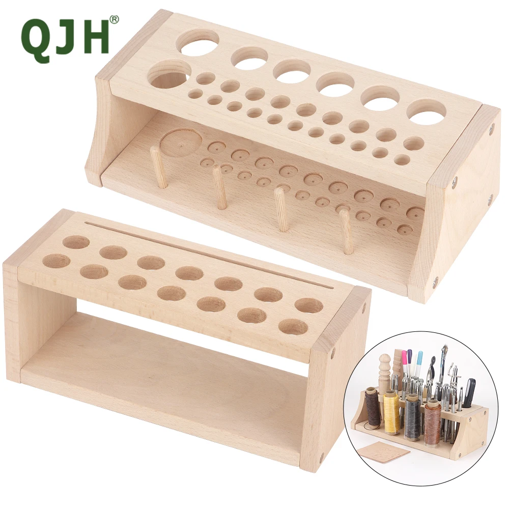 Wooden Leathercraft Tools Rack, Spool Thread Stand Tools DIY Storage Rack, Cutting Knife/Hole Punch/Stamp Punch Holder Organizer