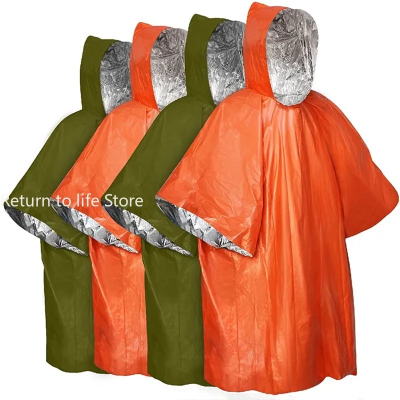 Impermeabile impermeabile di emergenza pellicola di alluminio Poncho usa e getta caldo termico Rainwear coperte strumenti di sopravvivenza