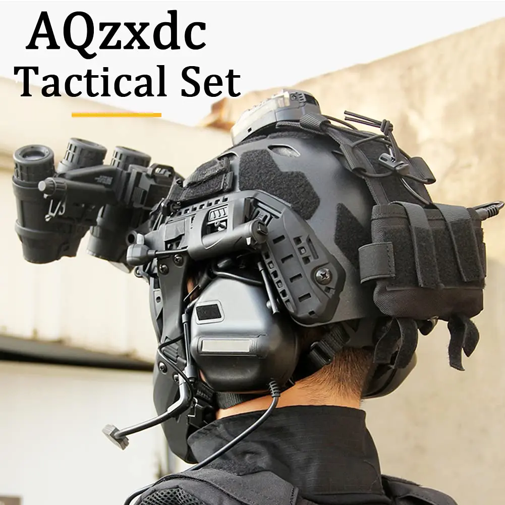 Heavy-Duty Tactical Helmet Set, with Paintball Mask & Telescope Model & Soundproof Headphones, Aluminum Alloy L4G24 NVG Mount