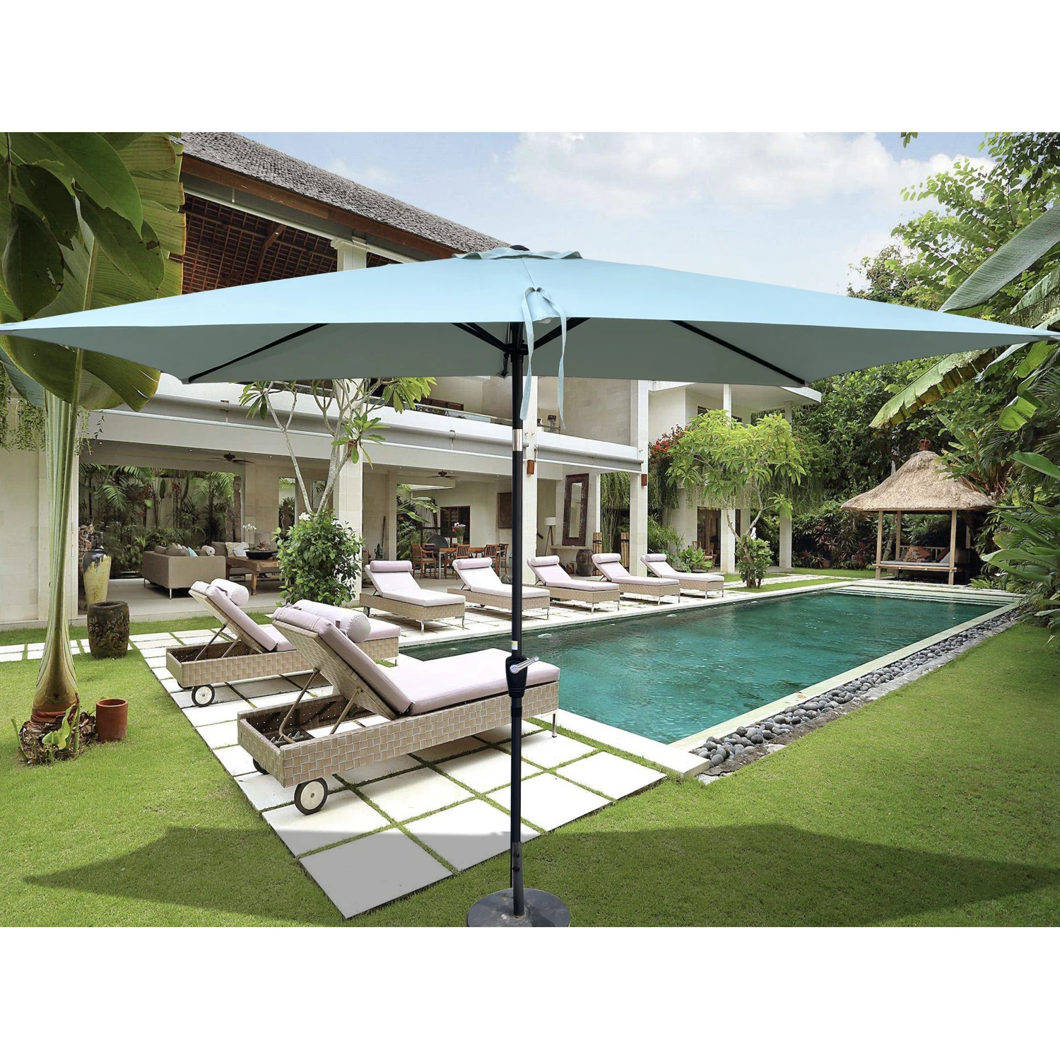 6 x 9ft Patio Umbrella Outdoor Waterproof Umbrella with Crank and Push Button Tilt without flap for Garden Backyard Pool Swimmin