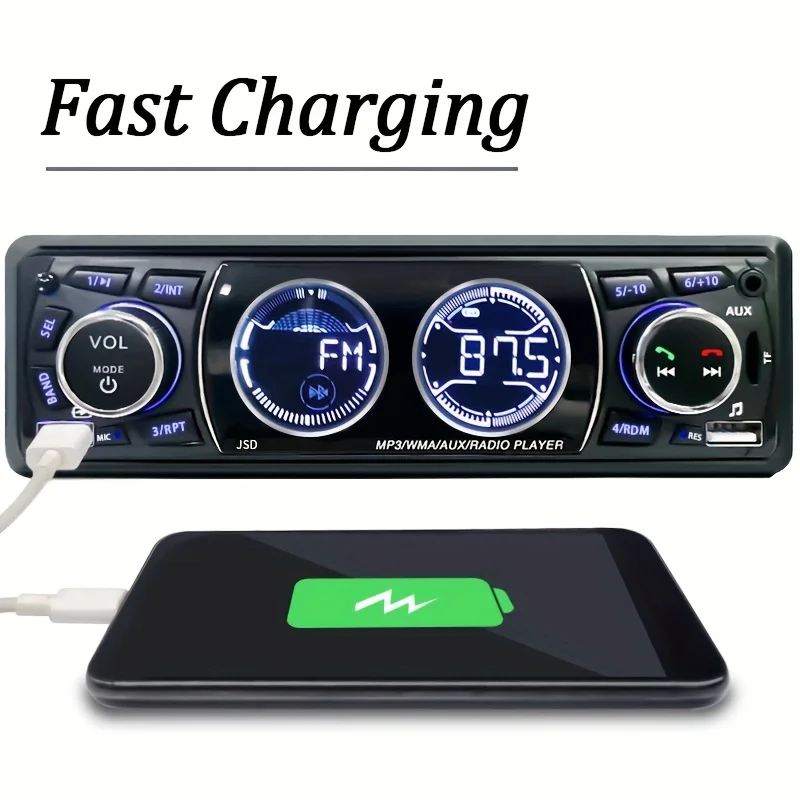 راديو سيارة 1DIN، 2 منفذ USB، فتحة بطاقة AUX و TF، راديو FM، شحن الهاتف، مشغل MP3، بدون بطارية، راديو سيارة للسيارة #2