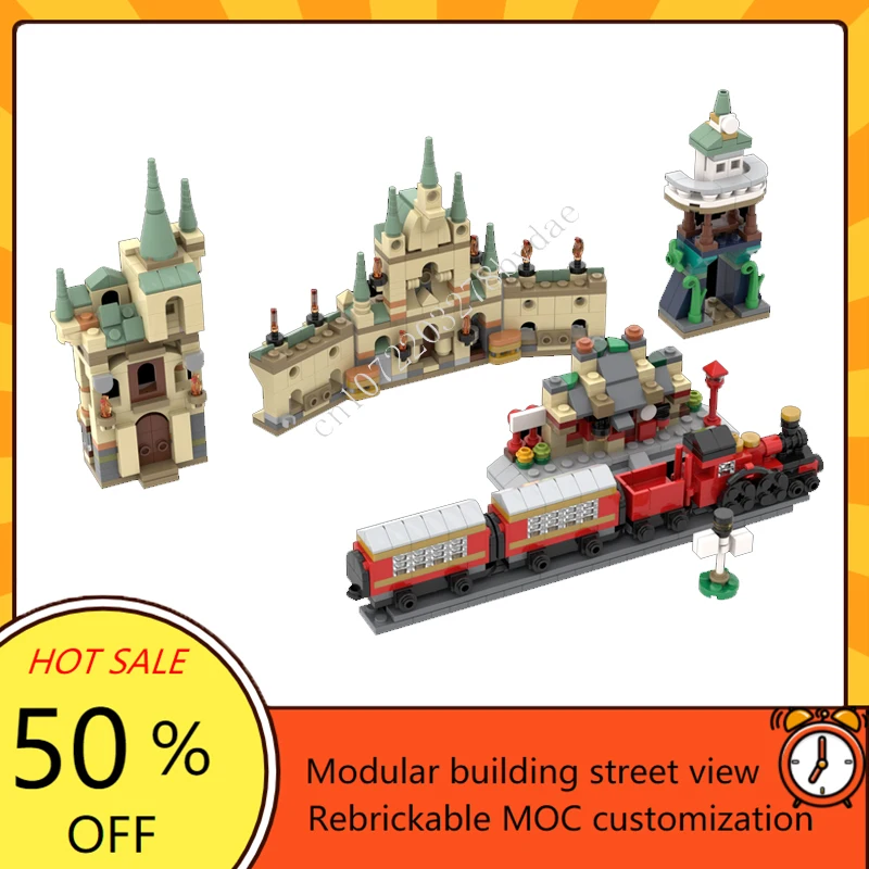 Mini Poudlard City Collection Modulaire MOC, Creative Street View, Model importer, Night Architecture, DIY TariModel, ToyGift