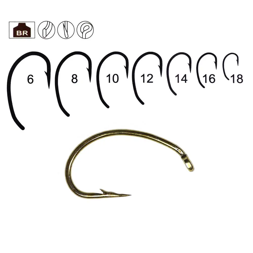 

Bimoo 50PCS 100PCS Bronze Barbed Curved Nymph Fly Tying Hook for Caddis Larvae Pupae Scuds Emerger Mayfly Trout Fishing lures