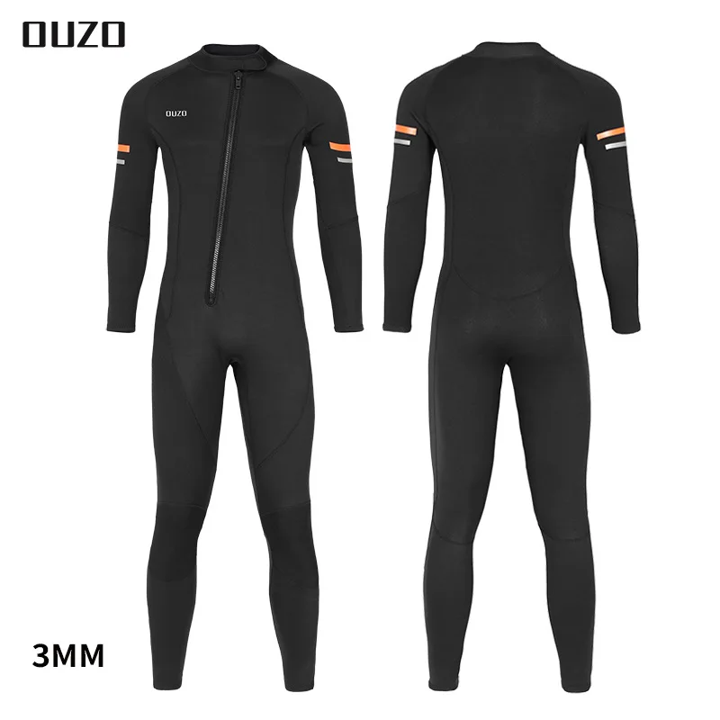 Wetsuit Men 3mm Neoprene Full Body UV Protection One Piece Long Sleeves Scuba Diving Suits Front/Back Zipper Swimsuit for Scuba