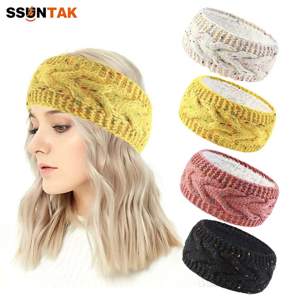 Fleece Ear Warmer Band - SSUNTAK Women Winter Knitted Headband Fleece