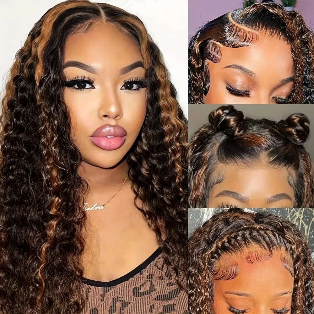 

Deep Wave 5×5 Lace Front Wigs Human Hair Glueless Ready to Wear Transparent 220 Density Frontal Wig For Women Pre Plucked 1B30