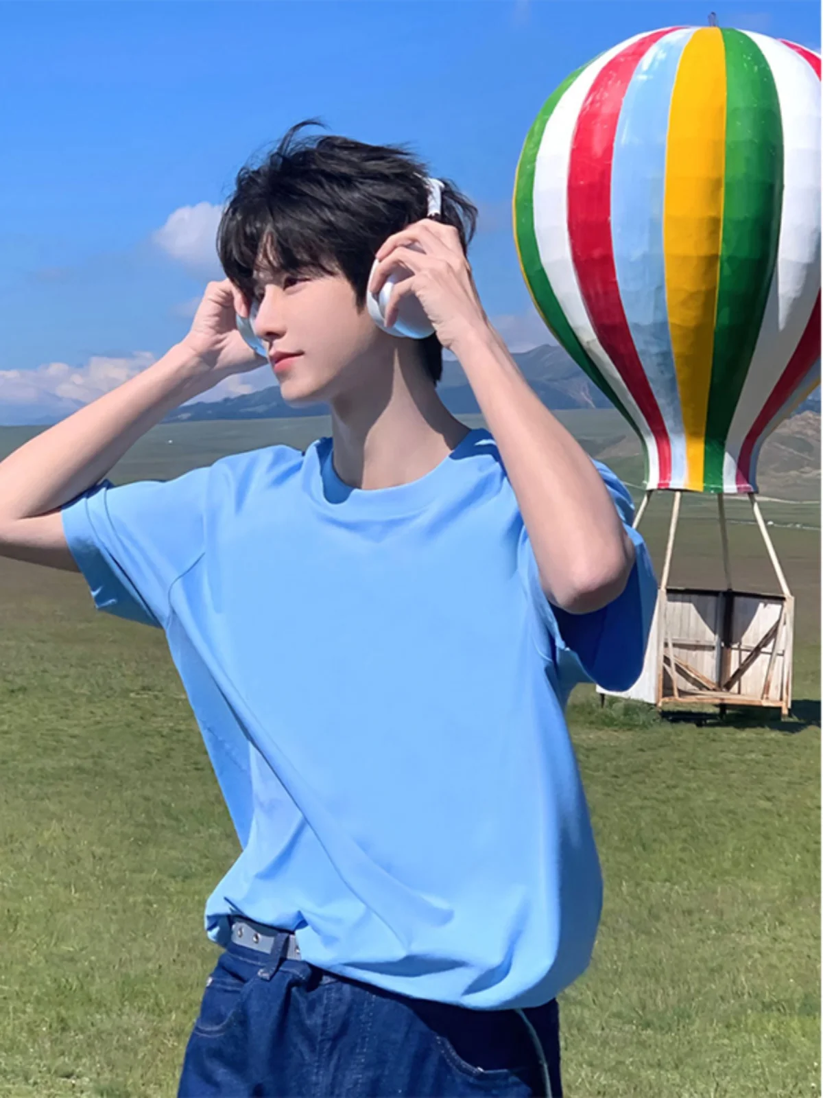 

Heavyweight Blue Men's T-irt ort Sve Seven f Sve Inner Wear Casual Summer Faion Brand Cotton round Ne