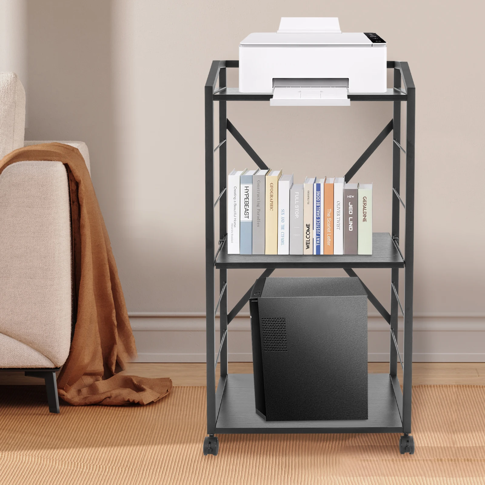 

Printer Stand with Wheels Height Adjustable 3 Tier Printer Stand Printer Cart with Storage Shelves for Printer