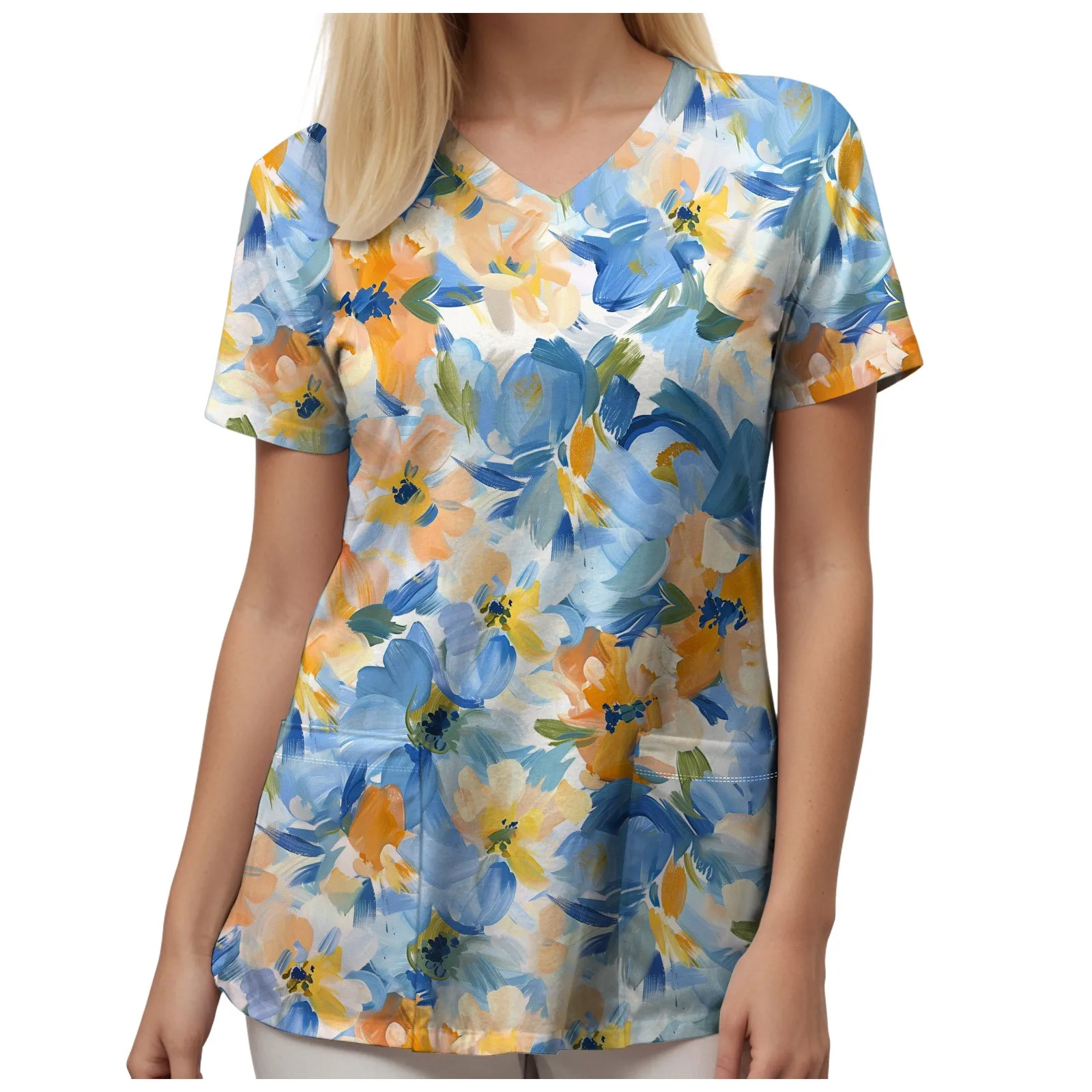 

Скрабы, униформа, женская милая рабочая одежда с цветочным мультяшным принтом, туника для кормления, костюм с v-образным вырезом, футболки с короткими рукавами, хирургическая форма для женщин