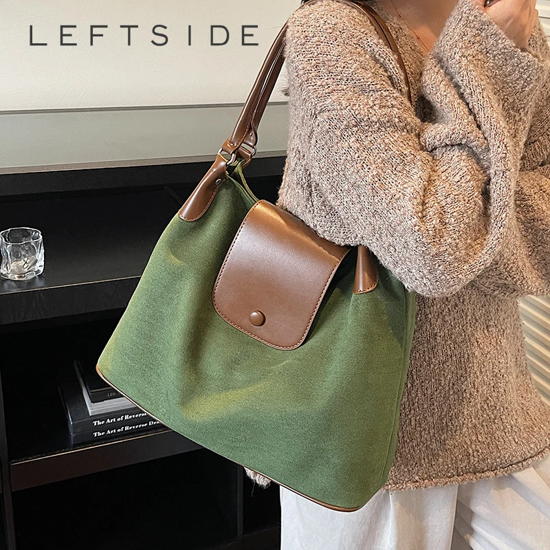 

LEFTSIDE Vintage Large Capacity PU Leather Shoulder Bags for Women Crossbody Bag 2025 Winter Luxury Designer New Trend Handbags