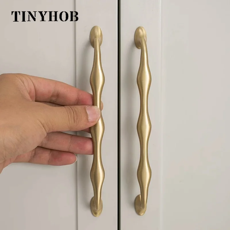 TINYHOB Matte Gold Solid Brass Drawer Handles Irregular Wavy Bar Pulls Oval Cabinet Knobs Modern Kitchen Cupboard Door Hardware
