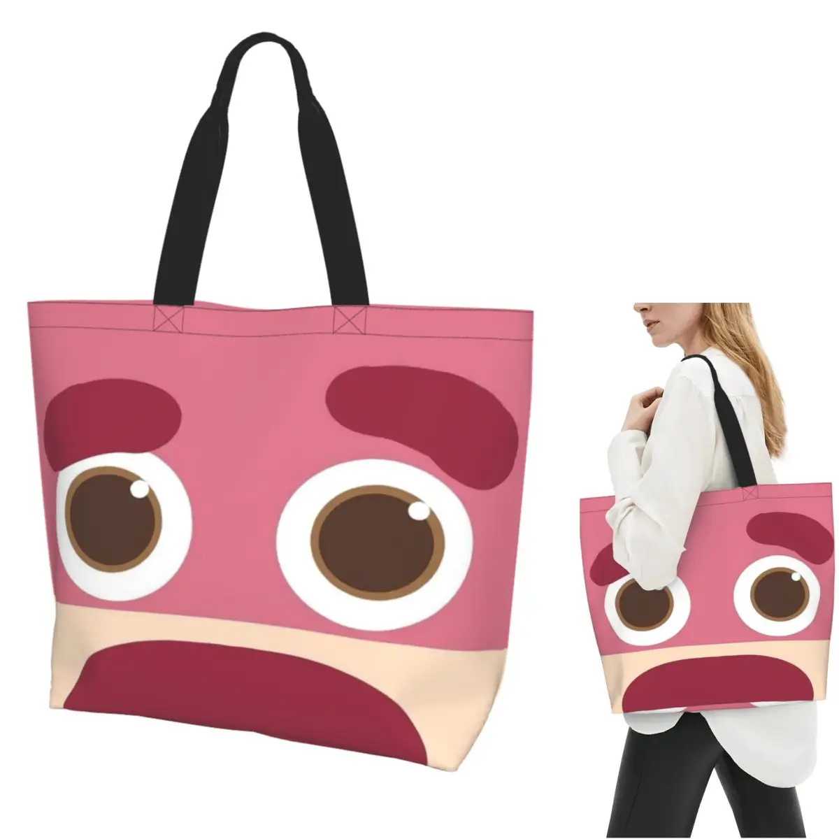 

Клубничный медведь, мультяшная сумка для покупок, парусиновая сумка на плечо большой вместимости, продуктовая сумка для покупок для женщин