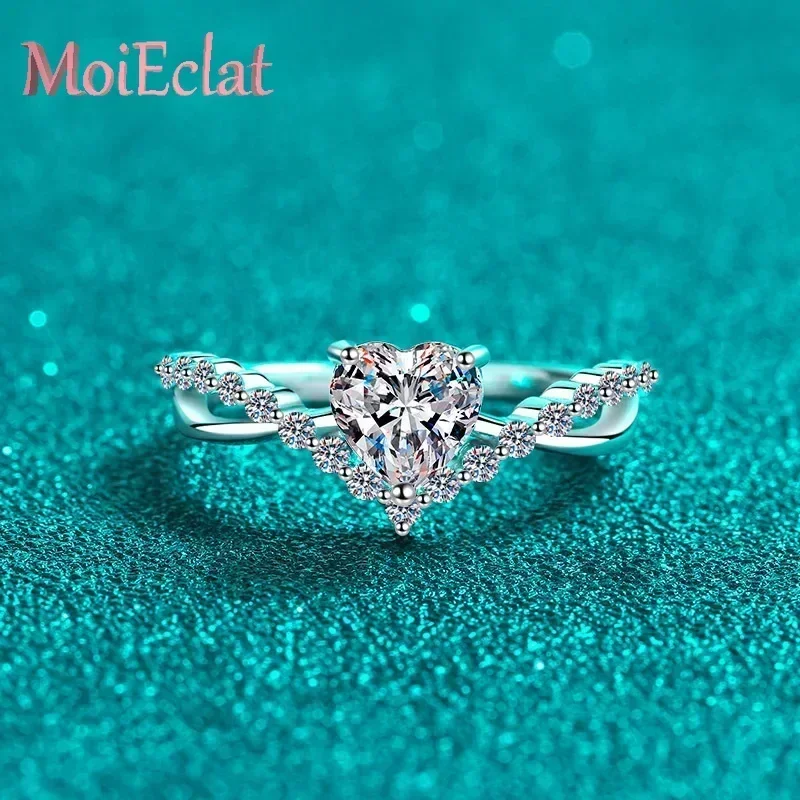 Sparkling1ct Heart Cut Moissanite Platinum Ring for Women,  PT950 Engagement Wedding Band Lady Fine Jewelry Gifts Certificate
