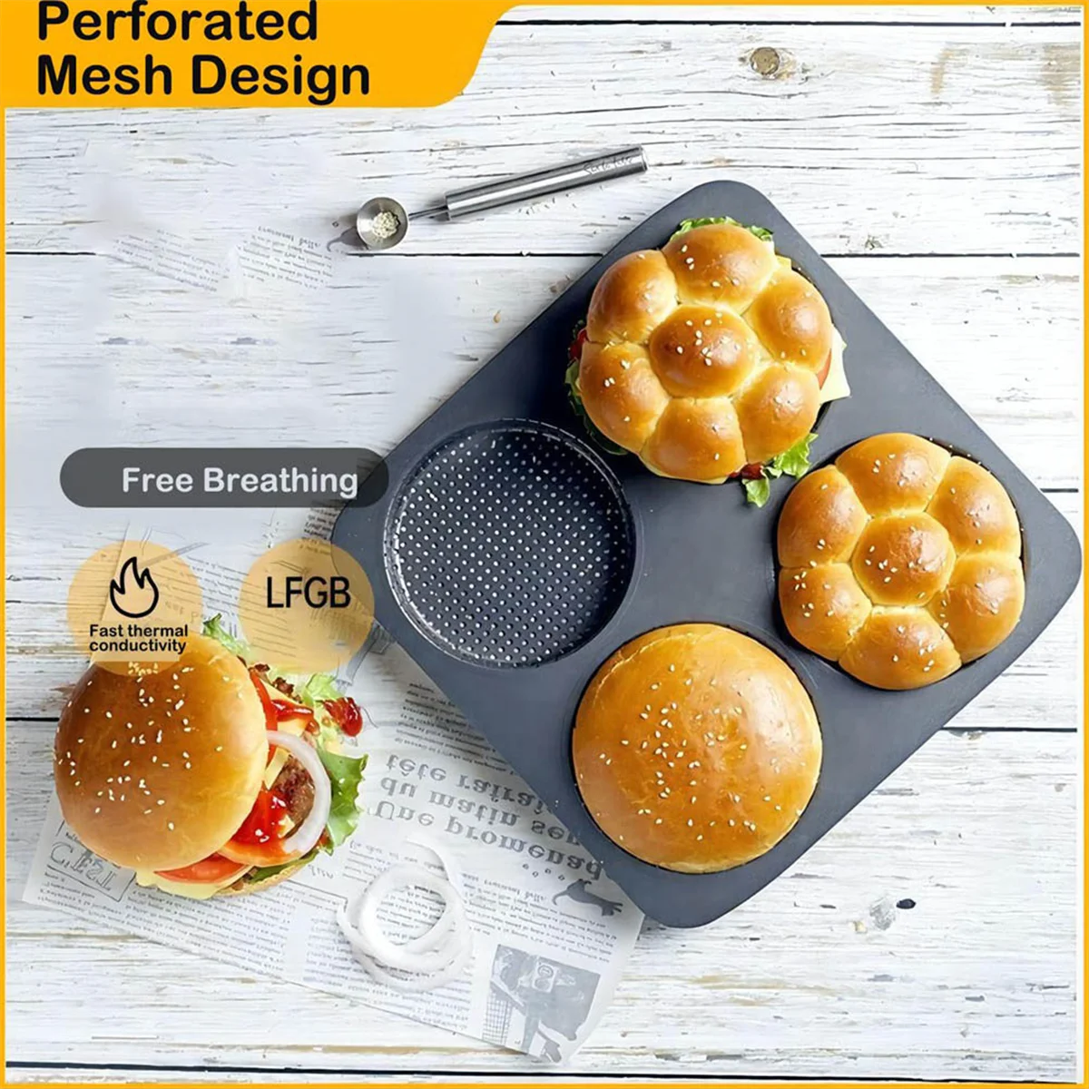 مقلاة كعكة همبرغر BFYL، قالب همبرغر من الفولاذ الكربوني غير لاصق مقاس 5 بوصات، مقلاة خبز كبيرة 4 أكواب لكعك همبرغر محلية الصنع