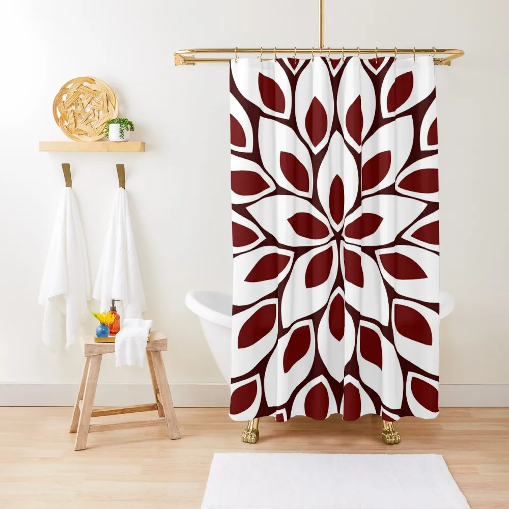 

Burgundy red and white flower petals Shower Curtain Washable Waterproof Fabric Shower Set For Bathroom Curtain