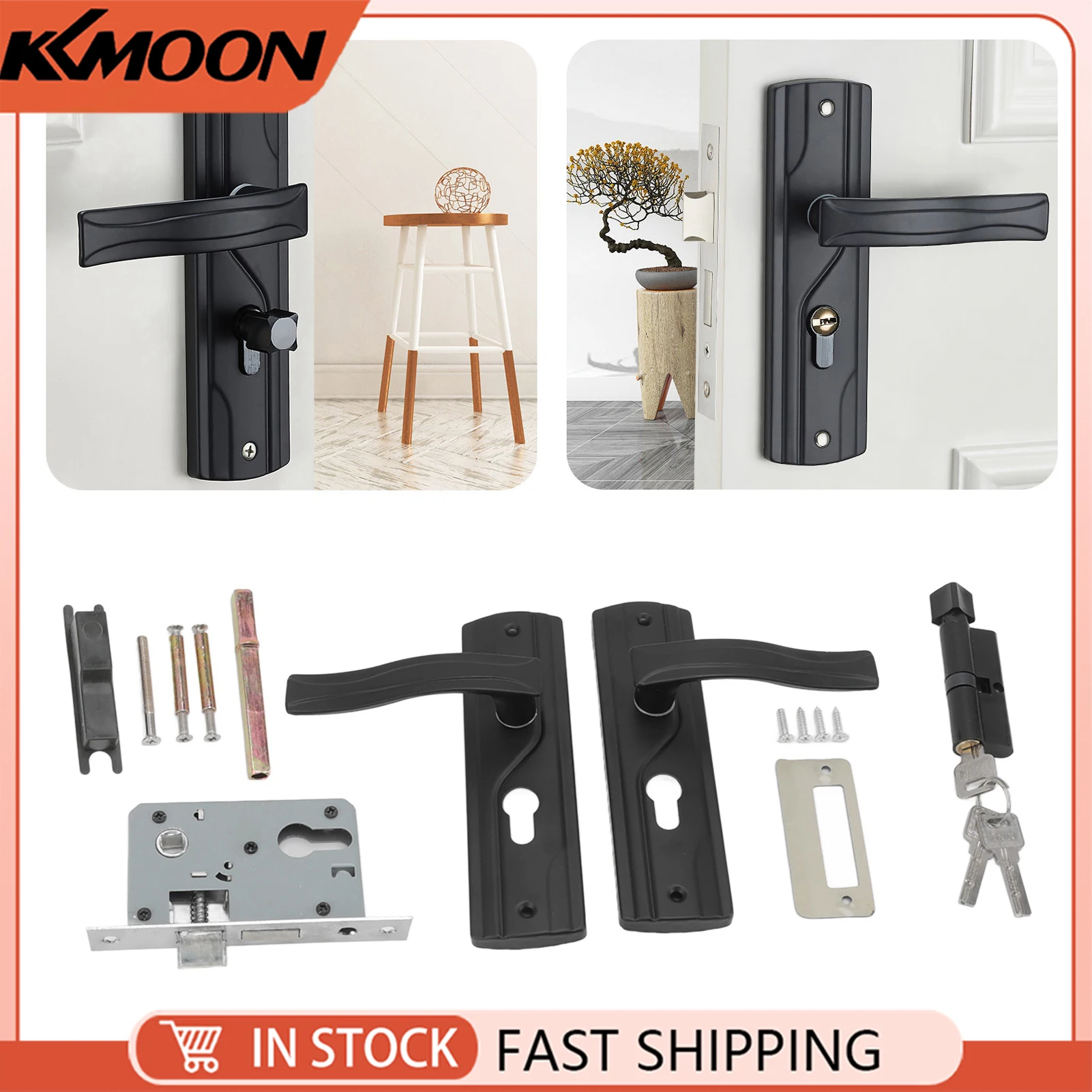 

Door Handle Lock Manganese Steel Silent Bearing Universal Door Lever Lock Set with Keys for Home Bedroom Black Door Lever Lock