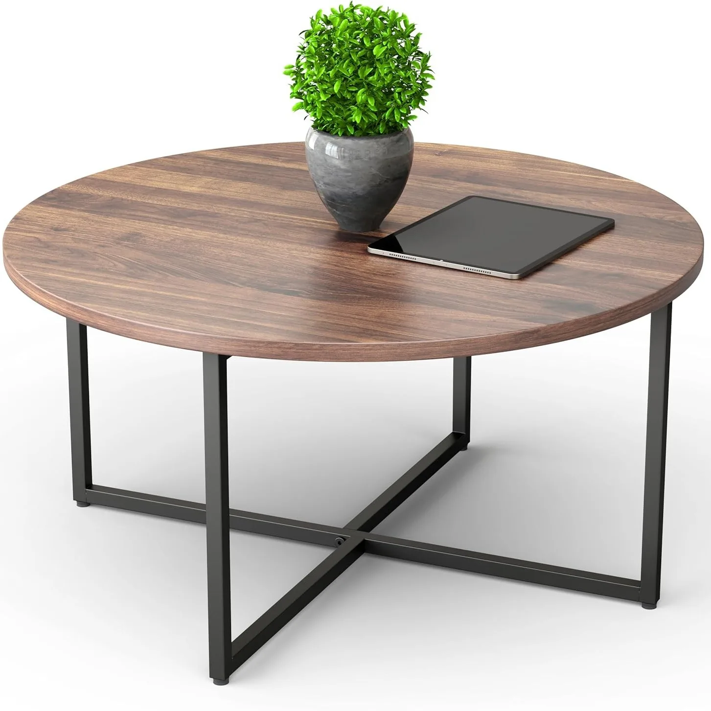 Moderne Minimalistische Centrum Ronde Salontafel Met Houten Oppervlak En Metalen Frame Geschikt Voor Woonkamer Meubeldecoratie