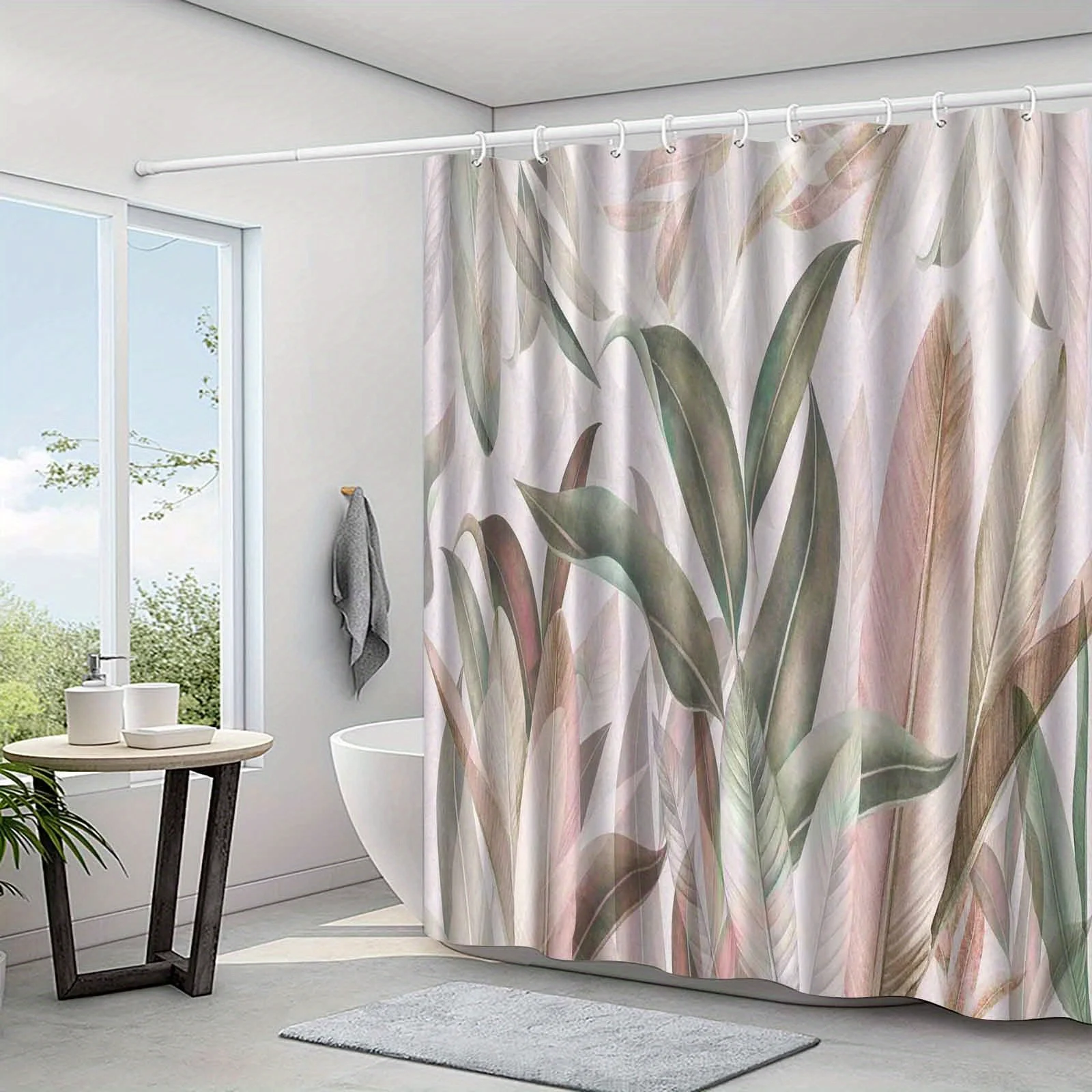 

1 шт. элегантная занавеска для душа с узором листьев, высококачественный декор для ванной комнаты из полиэстера с крючками, вязаное плетение, художественный дизайн