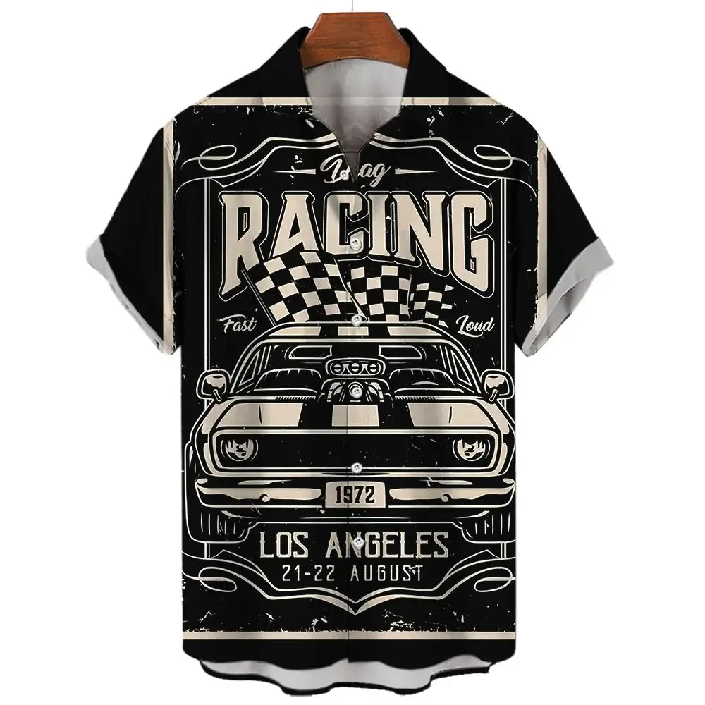 2024 Hawaiian Shirt Man Streetwear Car 3d Print Graphic Street Beach Men\'s Shirt Casual Short Sleeves Button-down Shirt Man Top