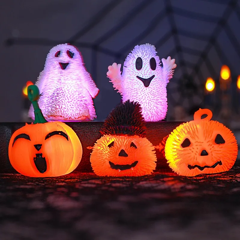 Halloween Kinderspeelgoed Stress Verlichtende Knijpende Lichtgevende Speelgoed Spook Pompoen Decompressie Speelgoed Grappig Knijpen Speelgoed Voor Kinderen