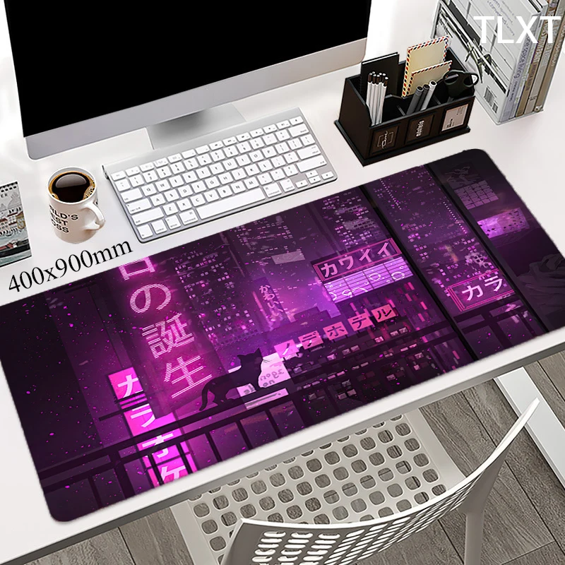 

Neon City Large Mouse Pad 100x50cm Computer Big Mousepads Pink Mousepad Keyboard Mat Overlock Rubber Mouse Pads Desk Mats