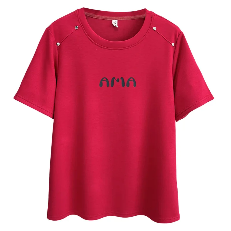 

2025 Plus Size Top Summer New Casual Women's T-shirt 100kg Printed Letter Short Sleeve Tees