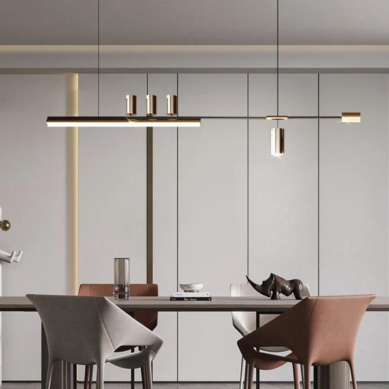 Modern Minimalist Restaurant Pendant Light Luxury Simple Nordic Bar Table Spotlight Designer Creative Straight Strip Chandelier